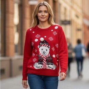 Karen Scott Festive Red Polar Bear Sweater in size Large
